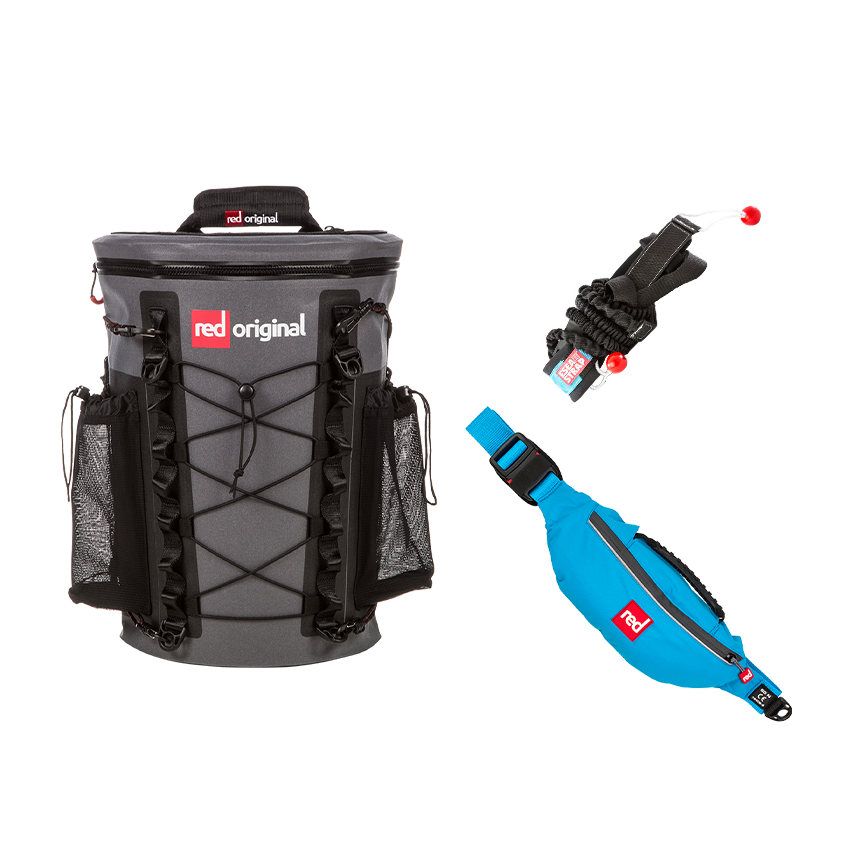 SUP Essentials Bundle: Airbelt PFD (Blue), Deck Bag & Shoulder Carry Strap